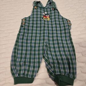 Unbranded Vintage Infant Boys One Piece Jumper Green Plaid Train Size 3-6mths